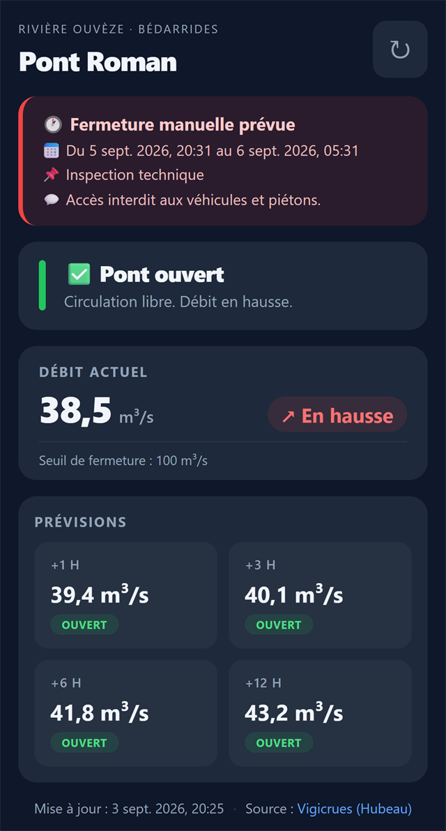 Bannière annonçant une fermeture programmée pour inspection technique