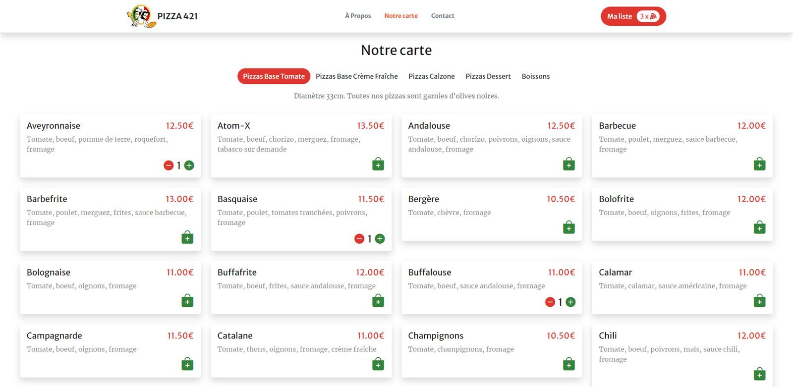 Application carte restaurant