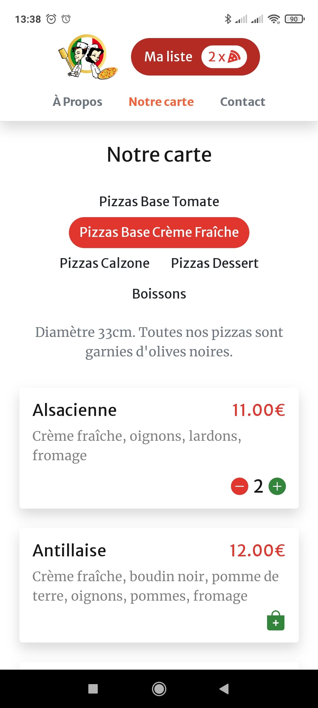 Application mobile menu restaurant