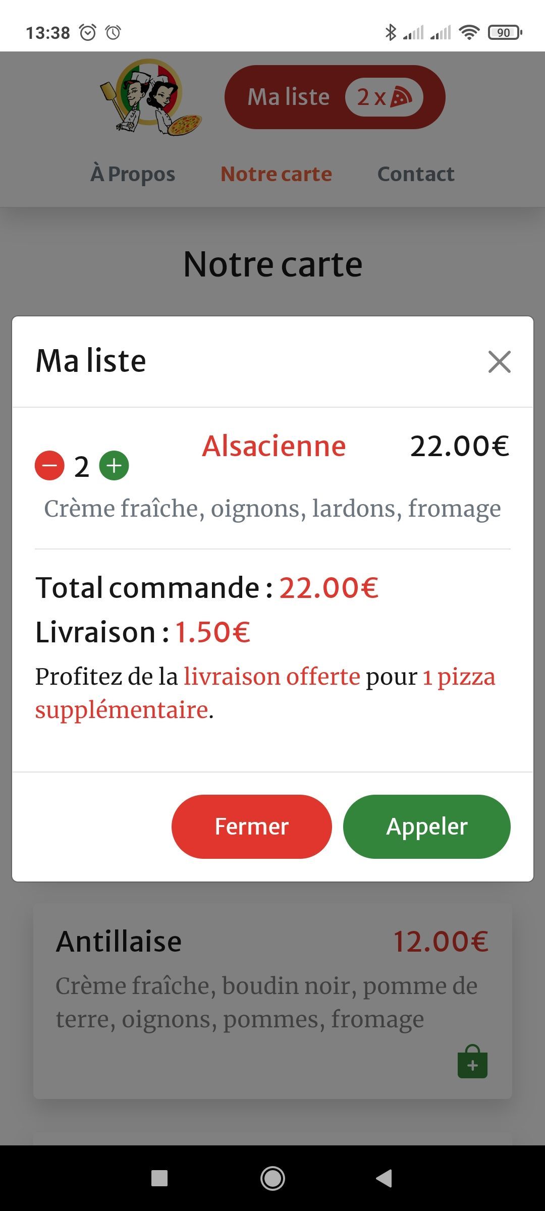 Application mobile menu restaurant