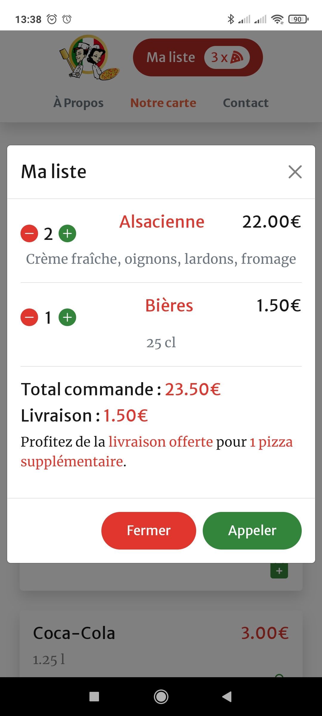 Application mobile menu restaurant