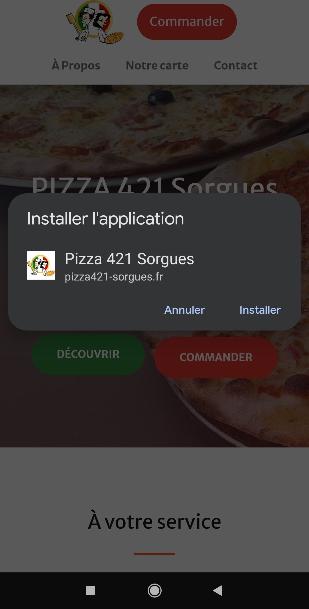 Application mobile restaurant pizzeria